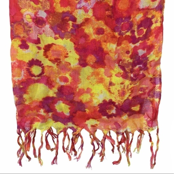 OLD NAVY Scarf Tie Dye Floral Fringe Lightweight Sheer Bright Colors Watercolor - Picture 8 of 13